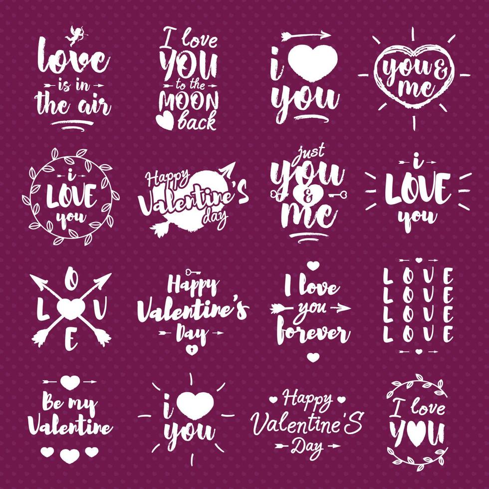 etiqueta de feliz día de san valentín con deseo de tipografía de letras aislado en el fondo del corazón para usar tarjetas de felicitación, sellos, carteles y citas románticas. colección de felicitaciones de tipografía vectorial vector