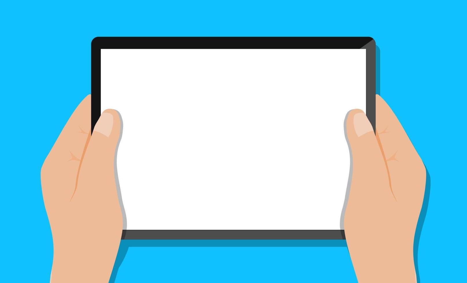 Hands hold pad with white screen vector illustration