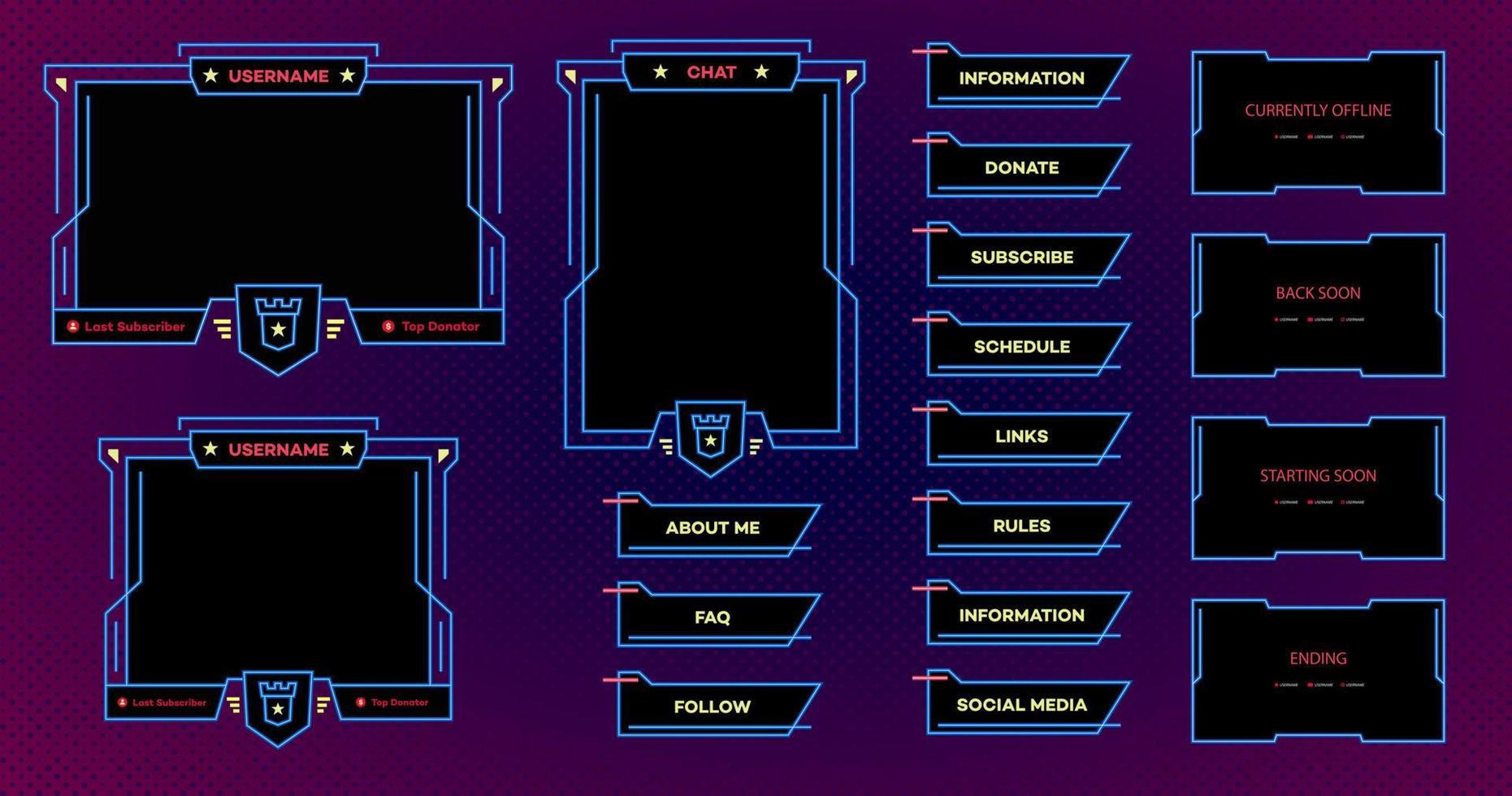 plantilla de diseño de superposición de panel de pantalla de transmisión vector