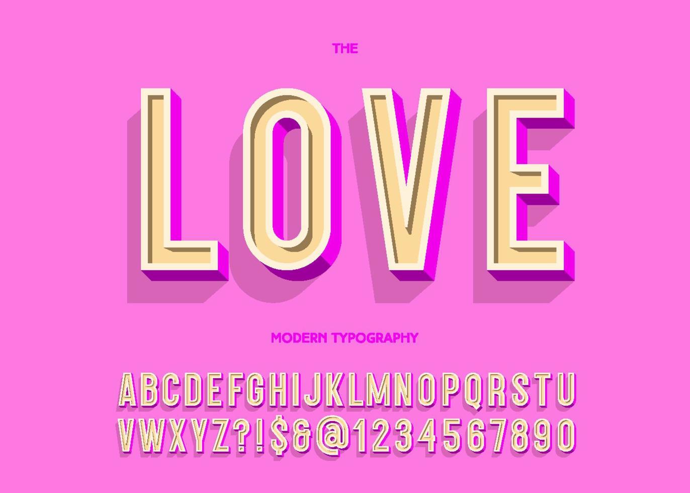 Vector love font 3d trendy typography colorful sans serif style