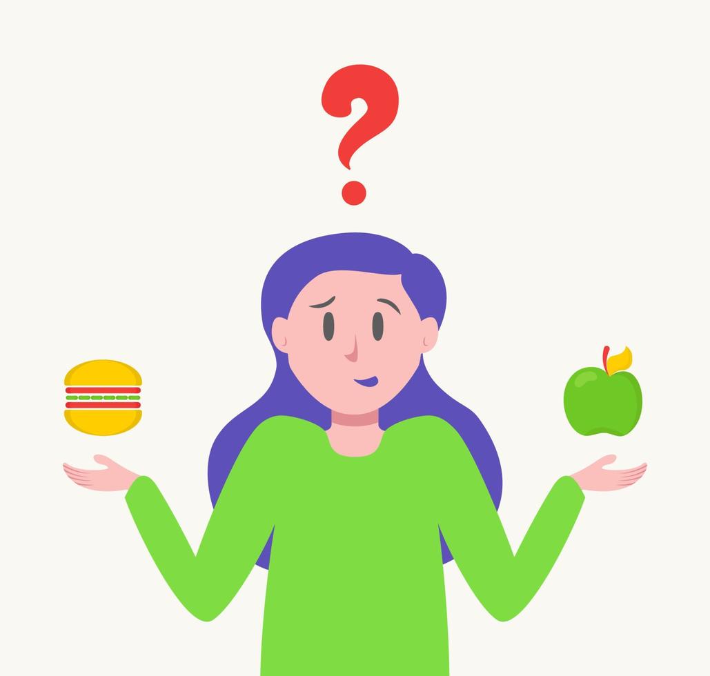 Women choice between healthy and junk food vector