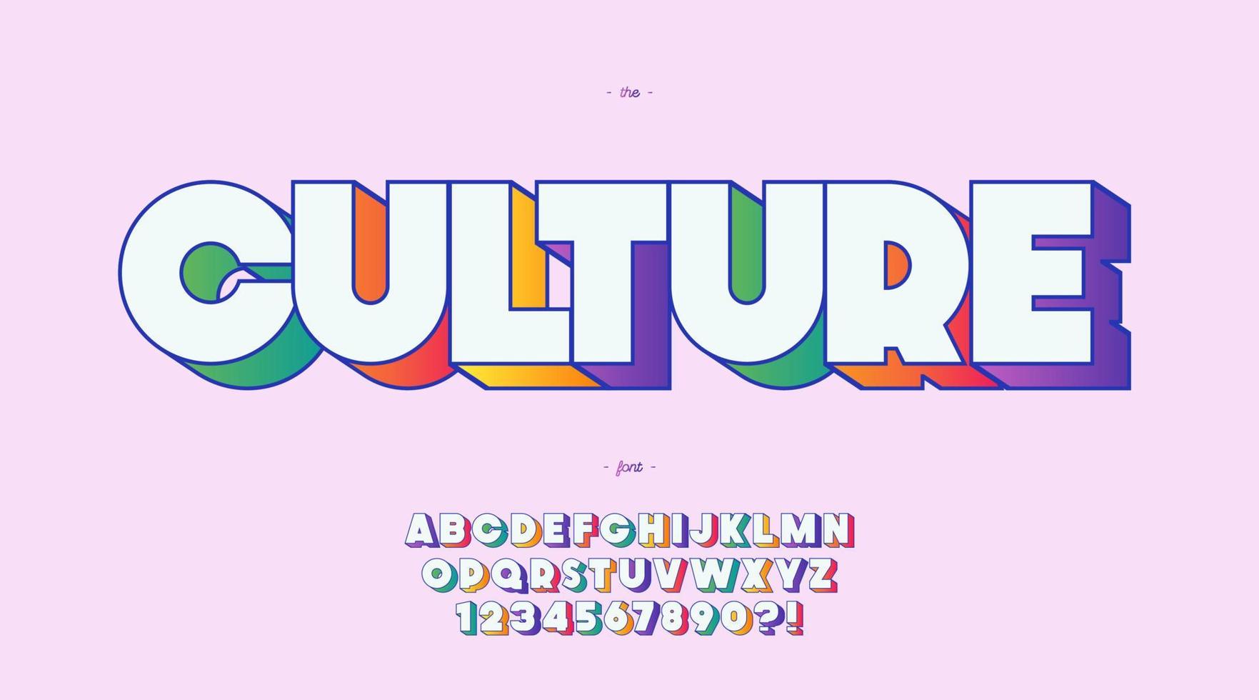 Vector culture font 3d bold color style