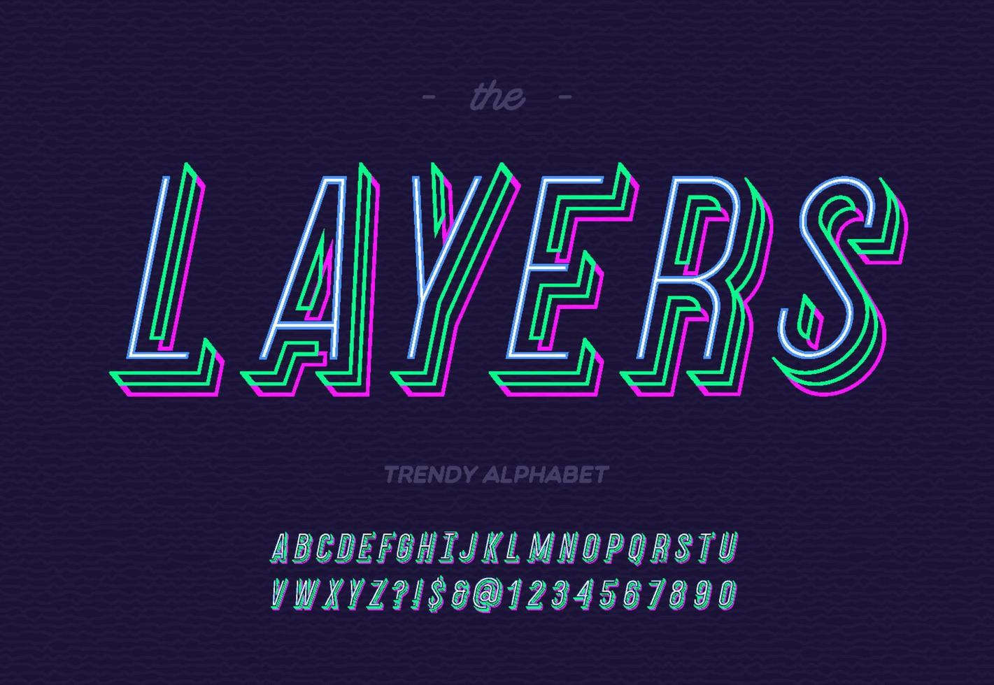 Vector bold line layers alphabet trendy typography