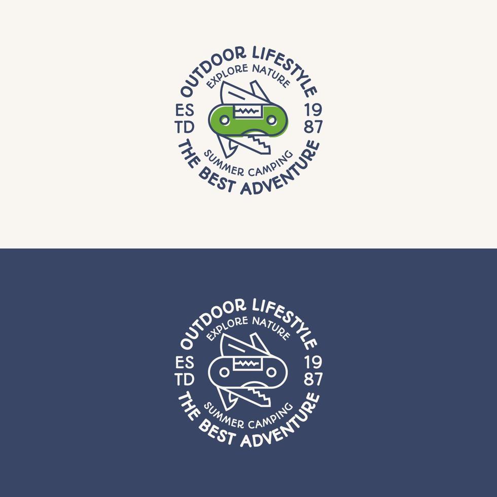 conjunto de logotipos de camping que consta de un cuchillo y firmar la mejor aventura para explorar emblema, etiqueta de expedición vector