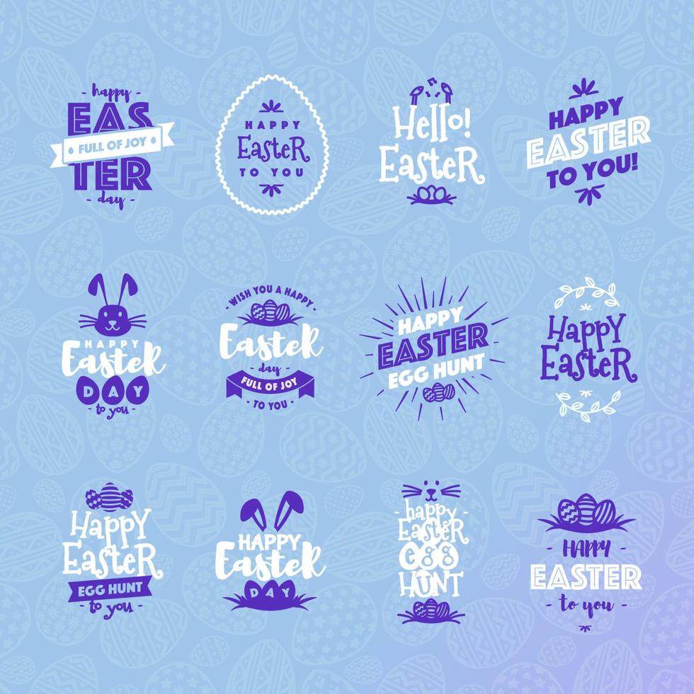 Easter emblem set white blue color isolated on background typography style vector