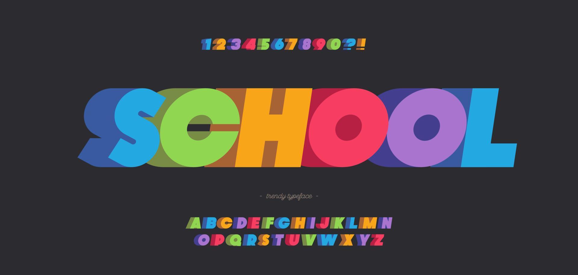 School font 3d bold color style vector