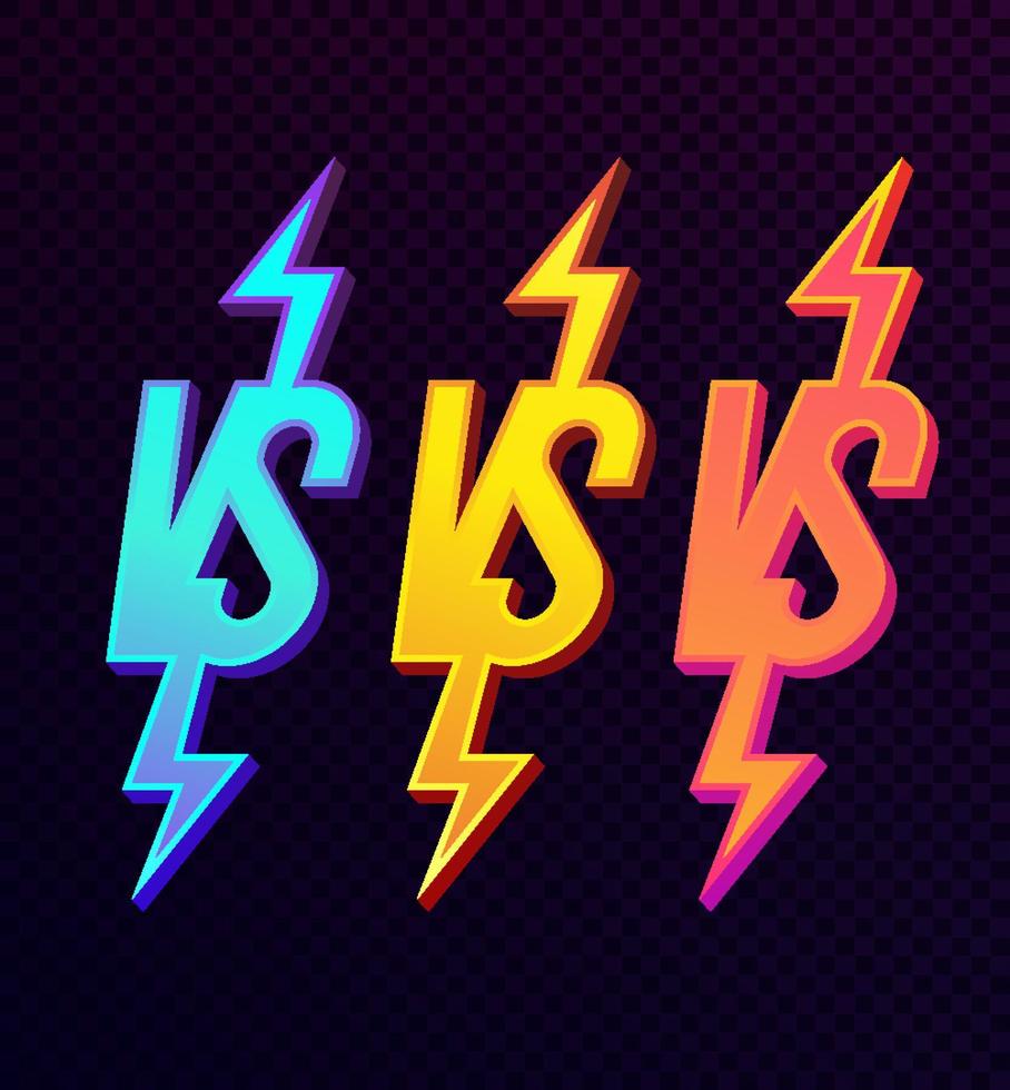 Versus sign set modern neon gradient bold style vector