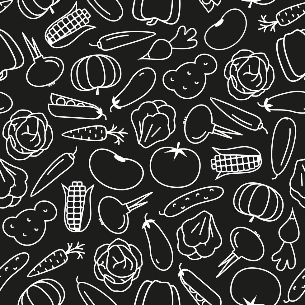 vegetable pattern line style on black background vector