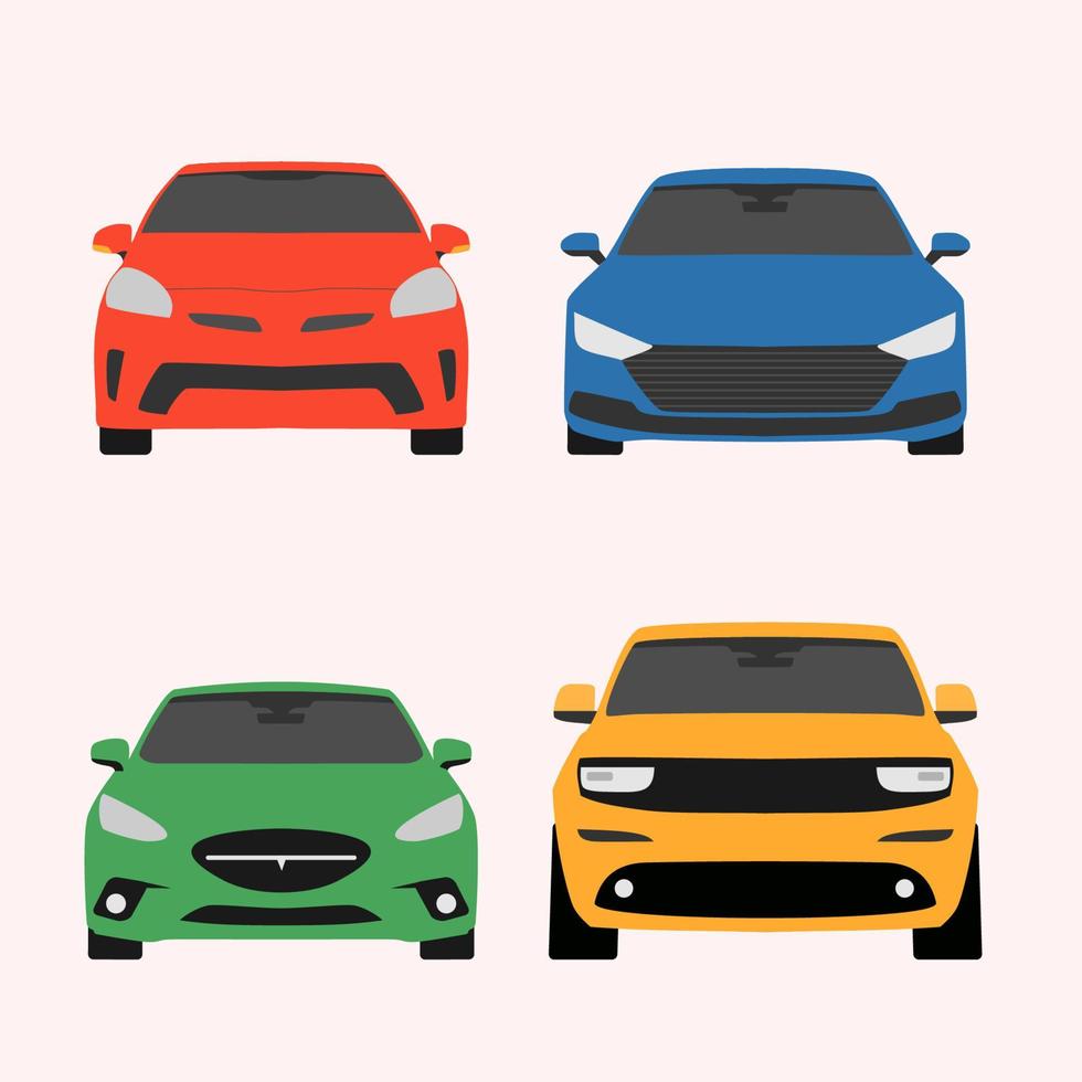 vector auto set flat colorful style isolated on white background