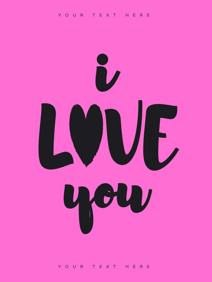 Valentines greeting card with sign i love you black color on pink background for banner sale vector