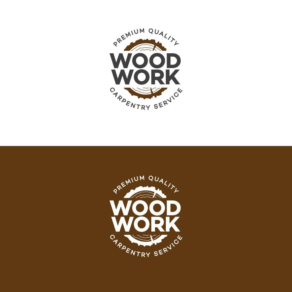 Set of wood work logo with sawed wood isolated on background for wood master vector