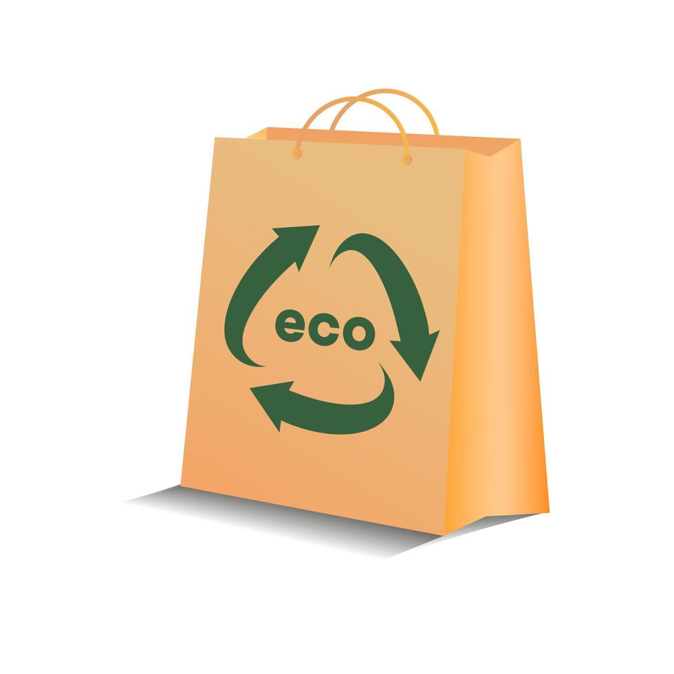 Vector eco shopping paper bag with recycle symbol