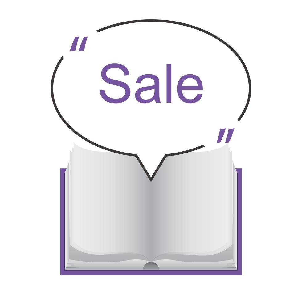 Open book with quote bubble spech cloud and sale sign vector