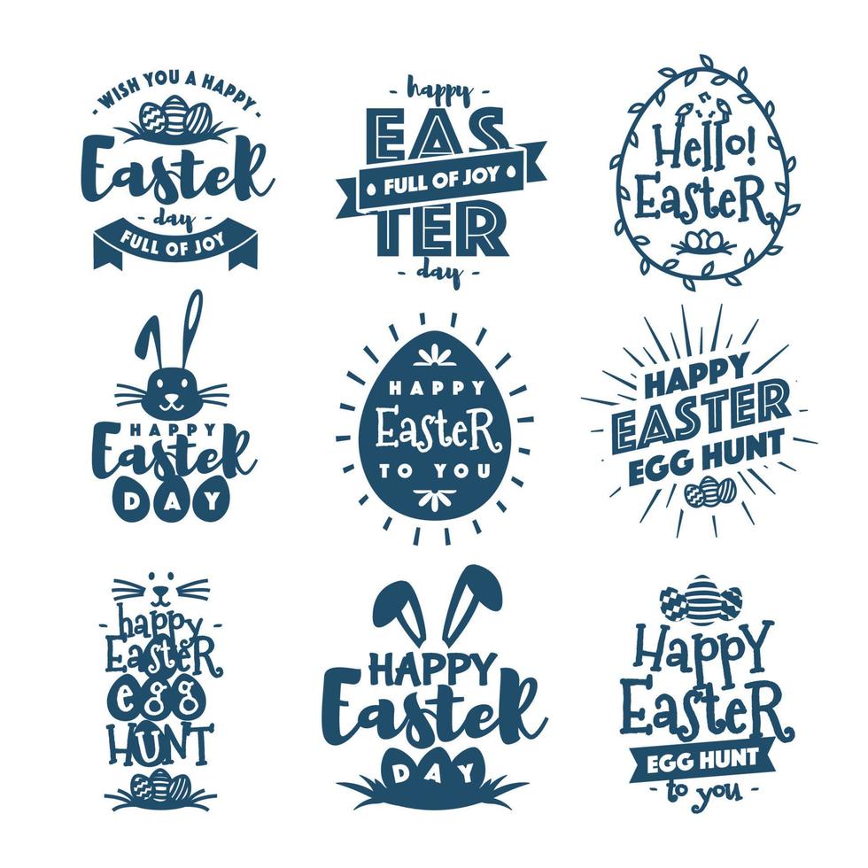 Happy easter emblem set typography style isolated on background for greeting card vector