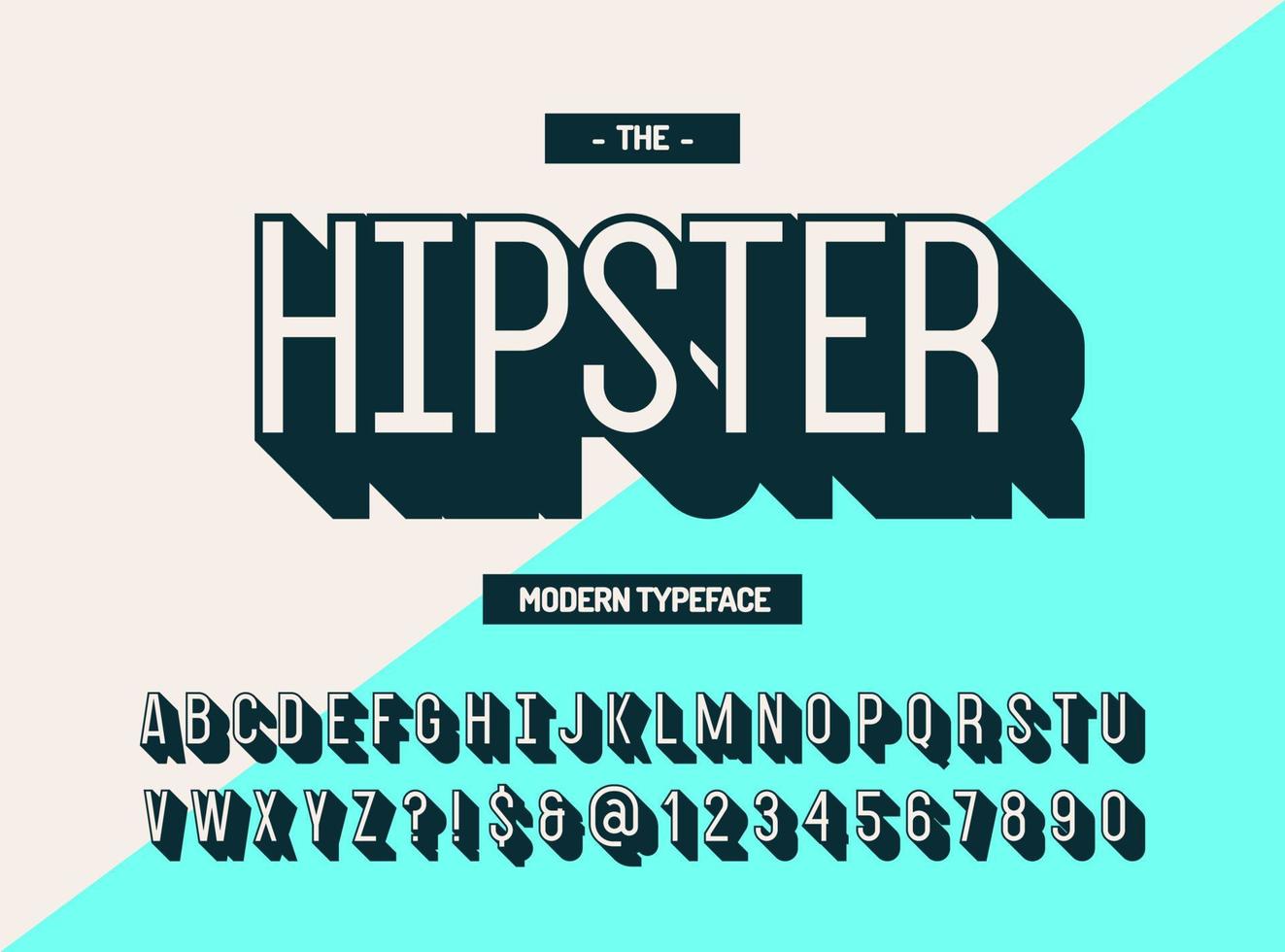 Hipster modern typeface 3d style. Cool font vector