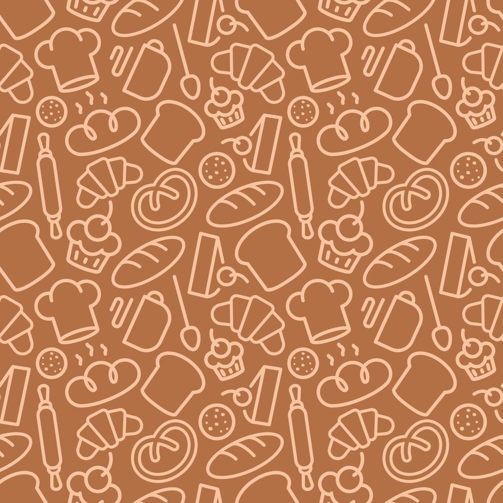 Bakery seamless pattern consisting of food and baking accessories vector