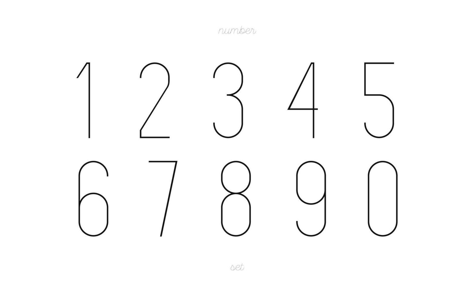 number set 3d thin style modern typography vector