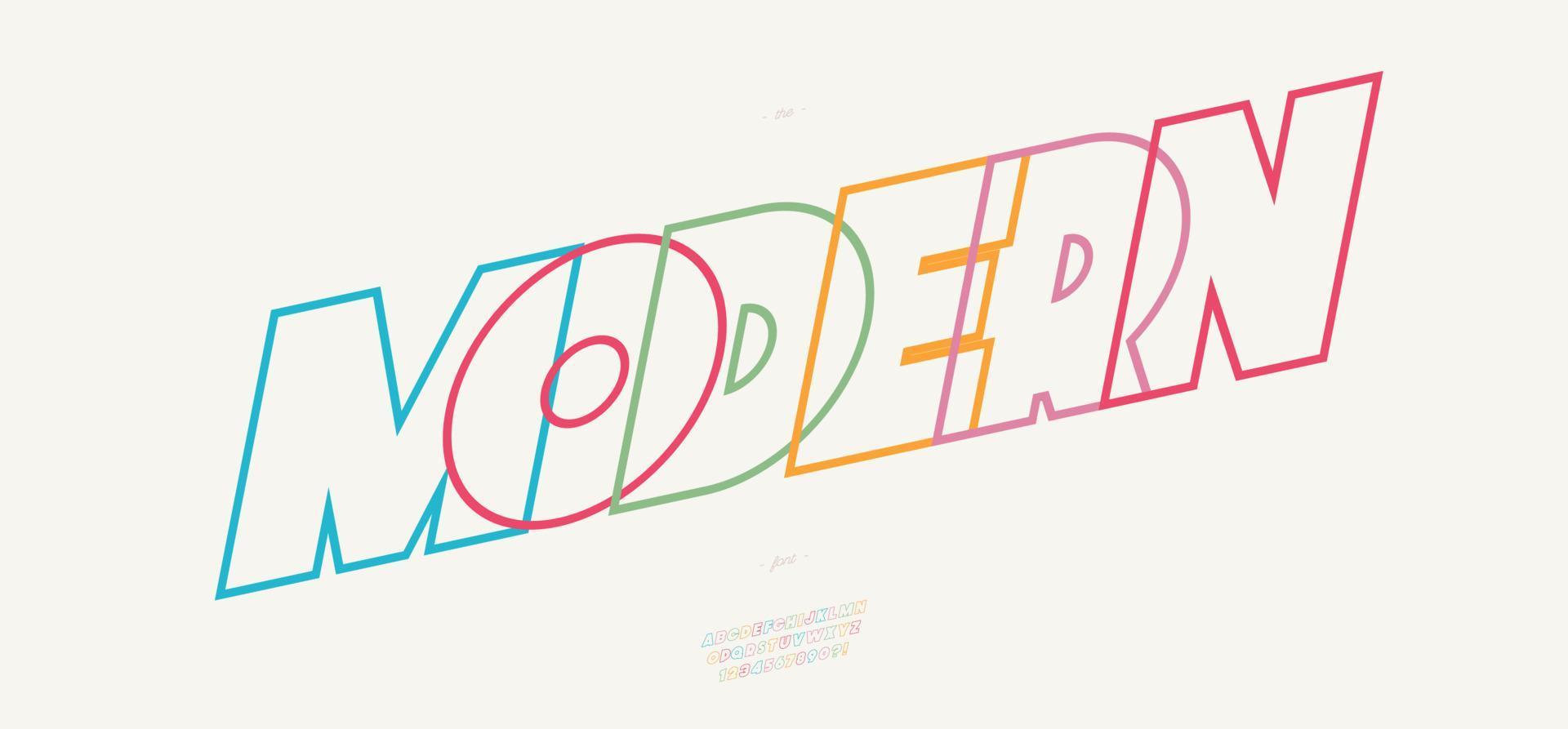 vector fuente moderna estilo de línea colorida tipografía moderna