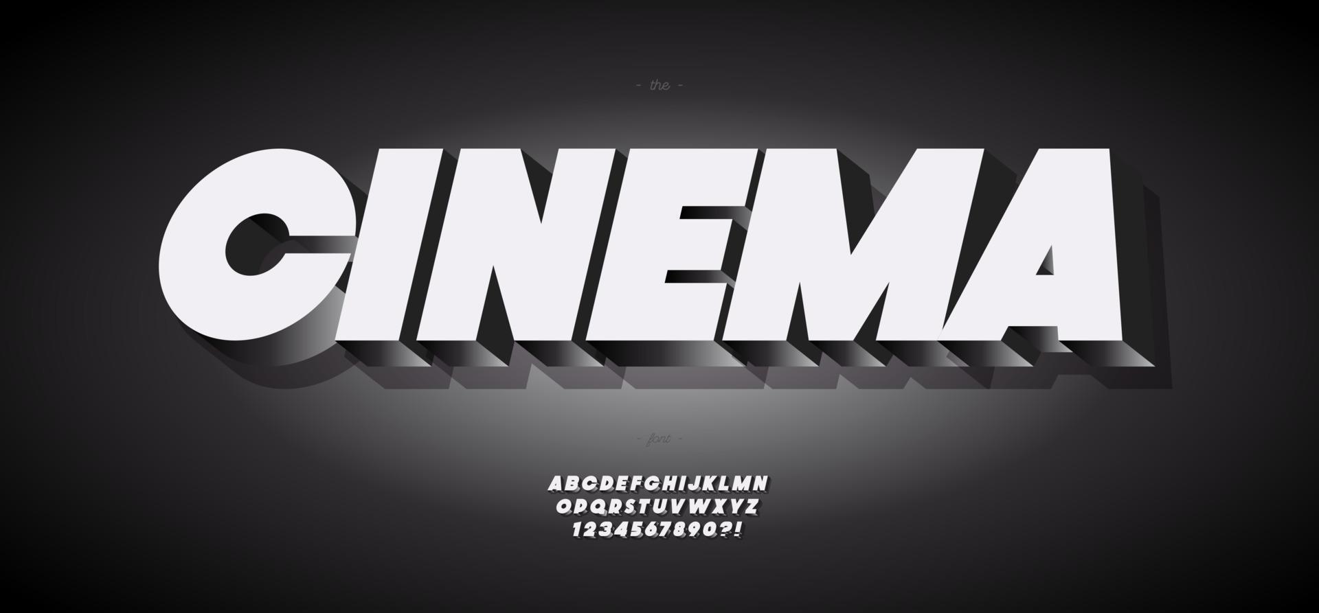 Vector cinema font 3d bold style black white