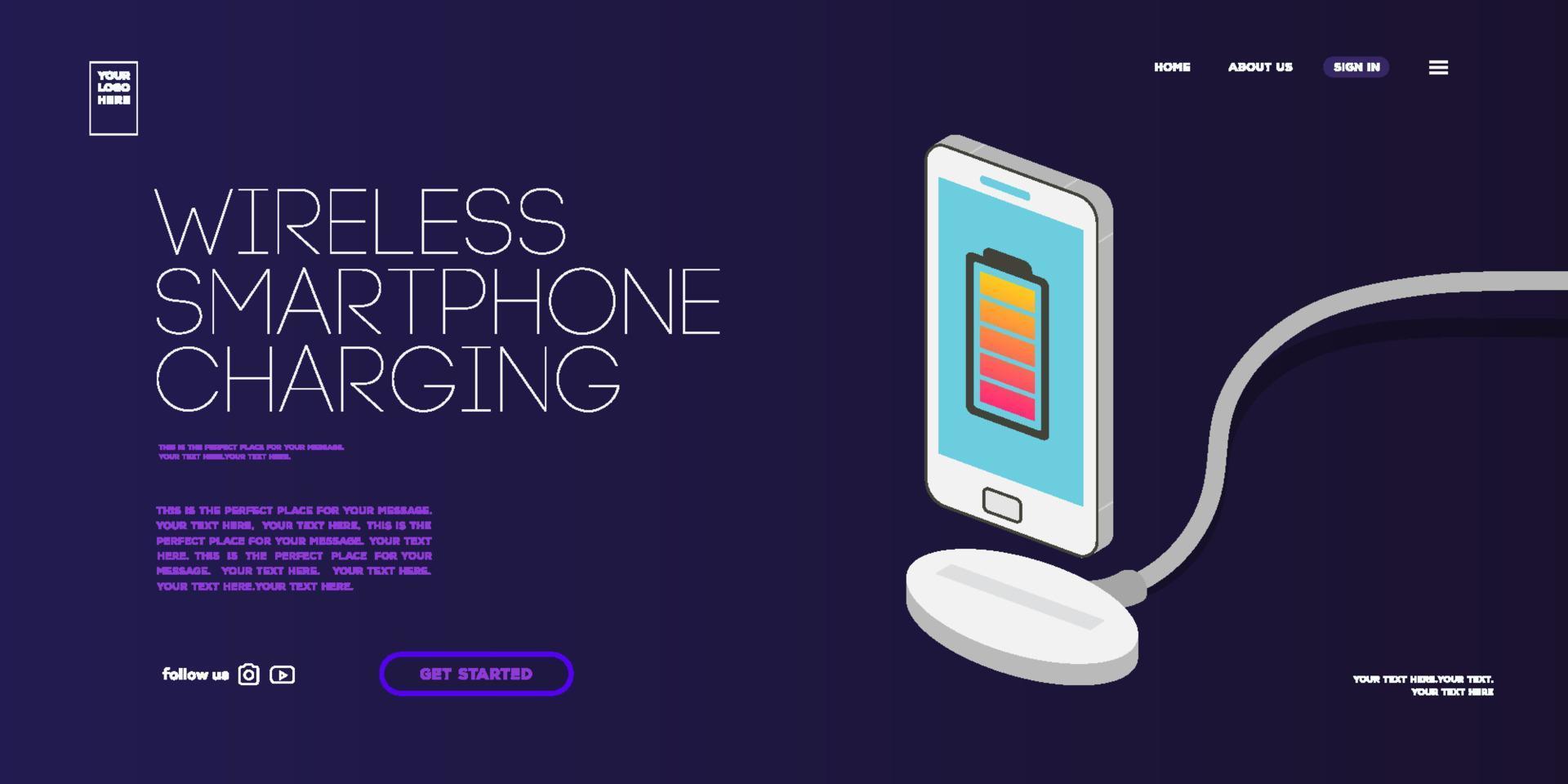 Wireless smartphone charging banner vector