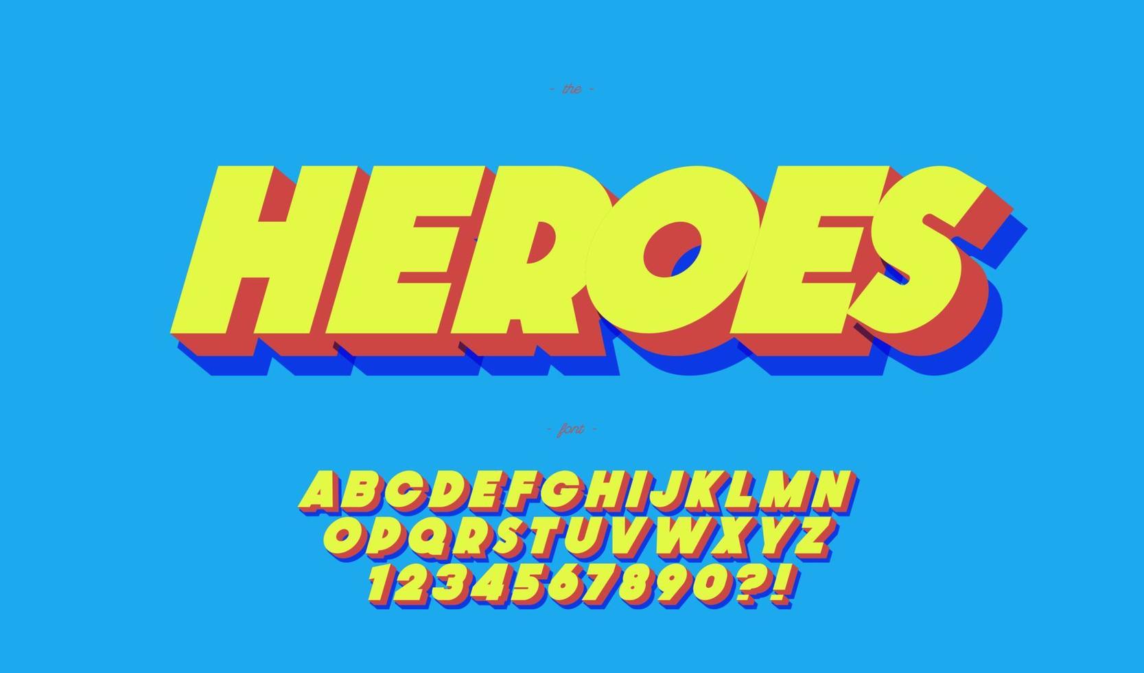 Heroes vector font 3d bold style