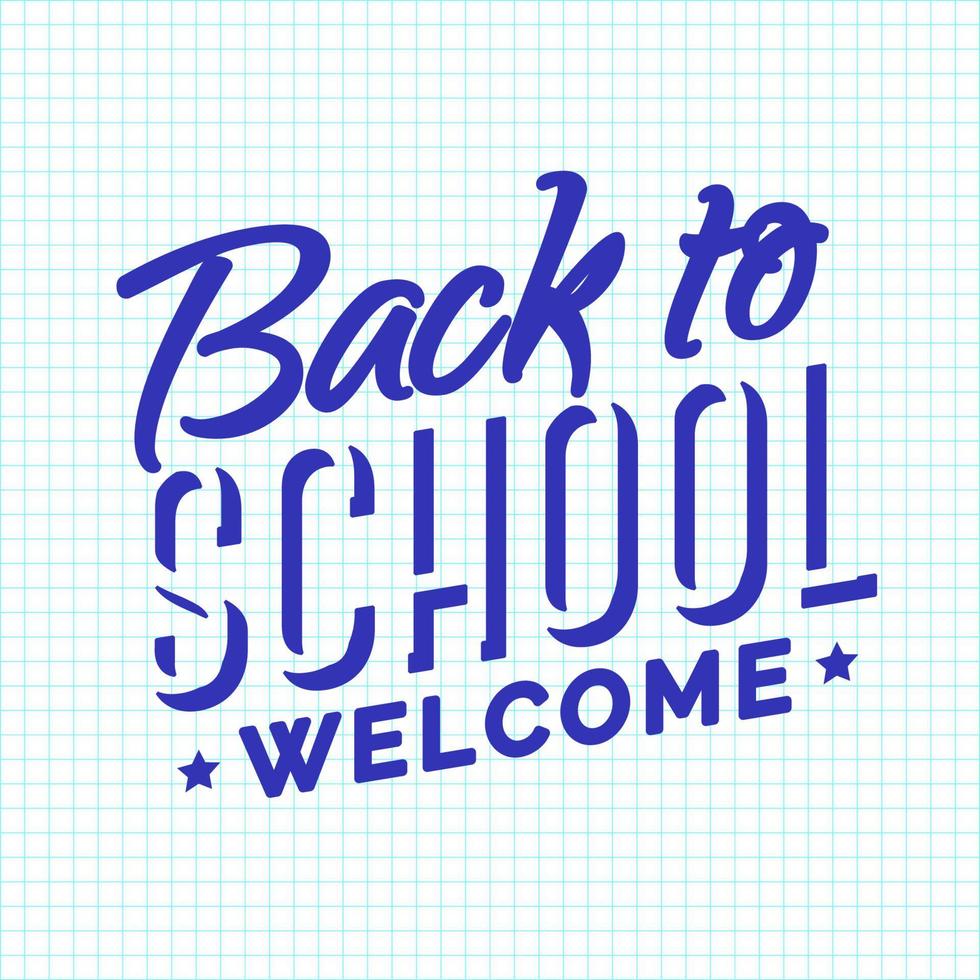Back to school card with cyan color emblem consisting sign welcome on checkered background vector