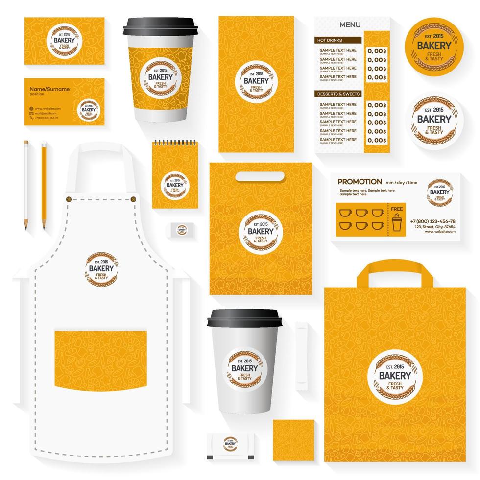 Bakery corporate identity template set with logo consisting of two spica vector