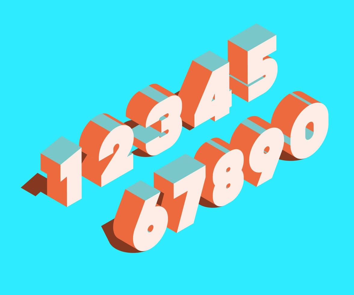Number set 3d isometric bold style vector