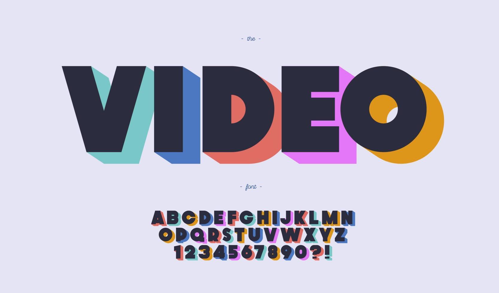 Video vector font 3d bold color style