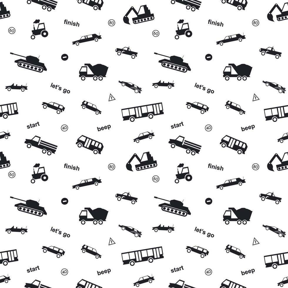 Kids car seamless pattern on white background for scrapbooking vector