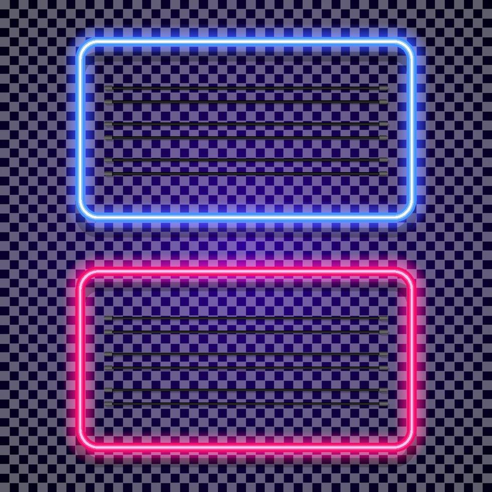 Vector neon horizontal frames set cyan and red color on transparent background