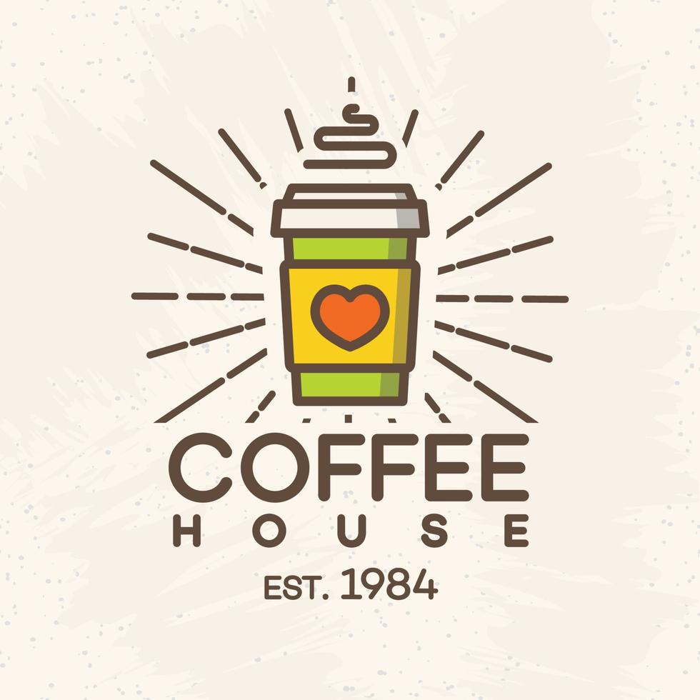 Coffee house logo with paper cup of coffee color style isolated on background for cafe, shop vector