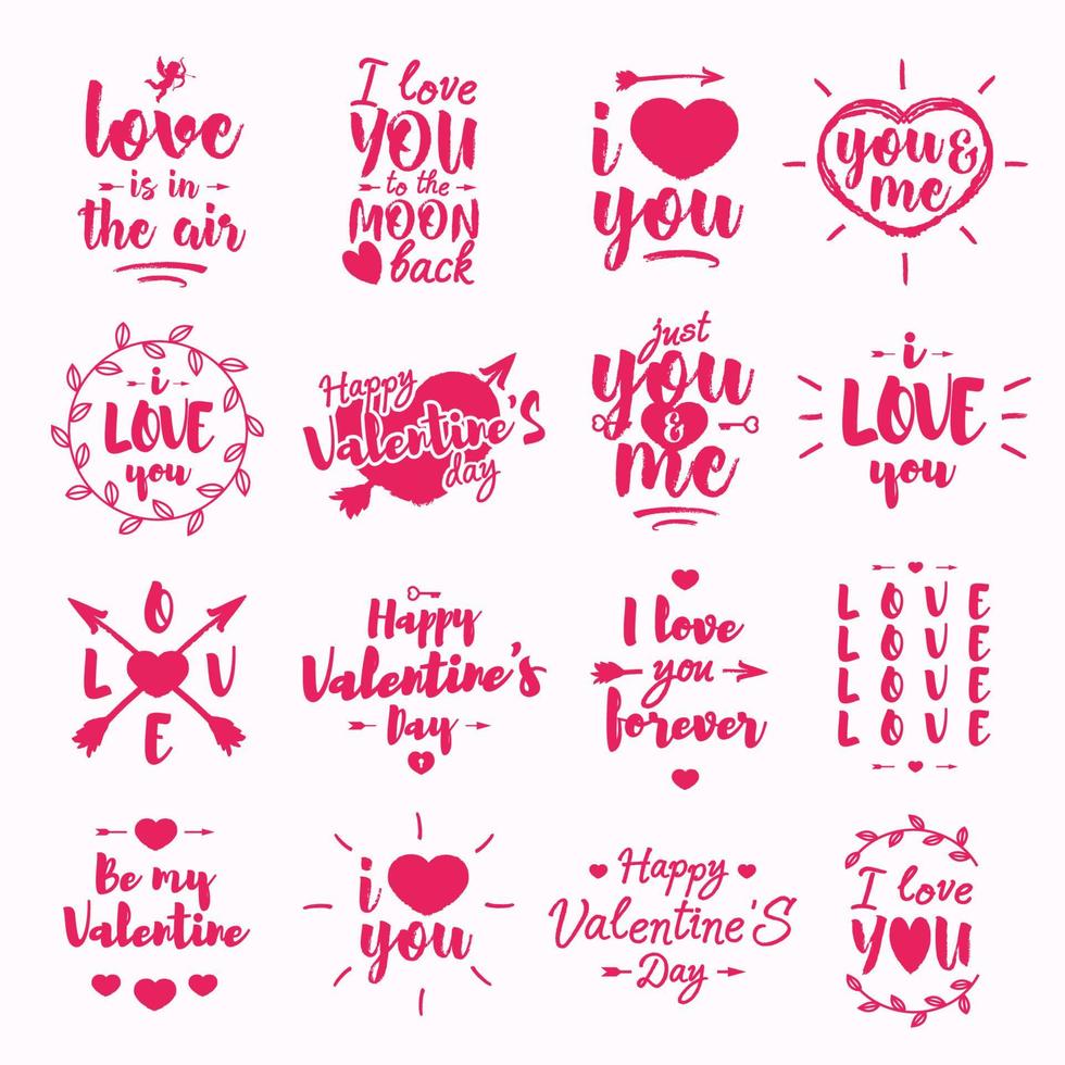 etiqueta de feliz día de san valentín con deseo de tipografía de letras aislado en fondo blanco para usar tarjetas de felicitación, sellos, carteles y citas románticas. colección de felicitaciones de tipografía vectorial vector