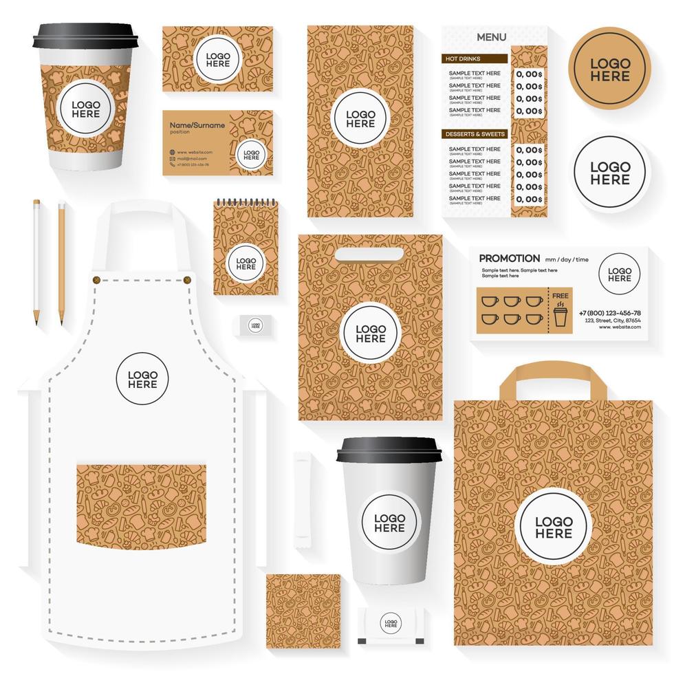 Corporate identity template set with place for logo and pattern for bakery shop vector