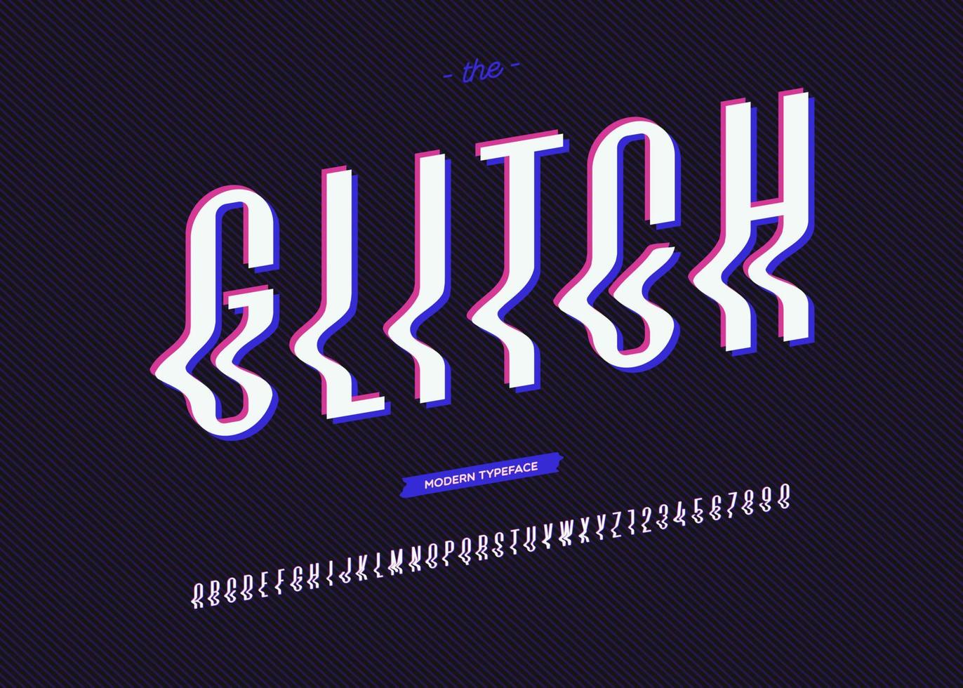 Vector glitch font trendy typography