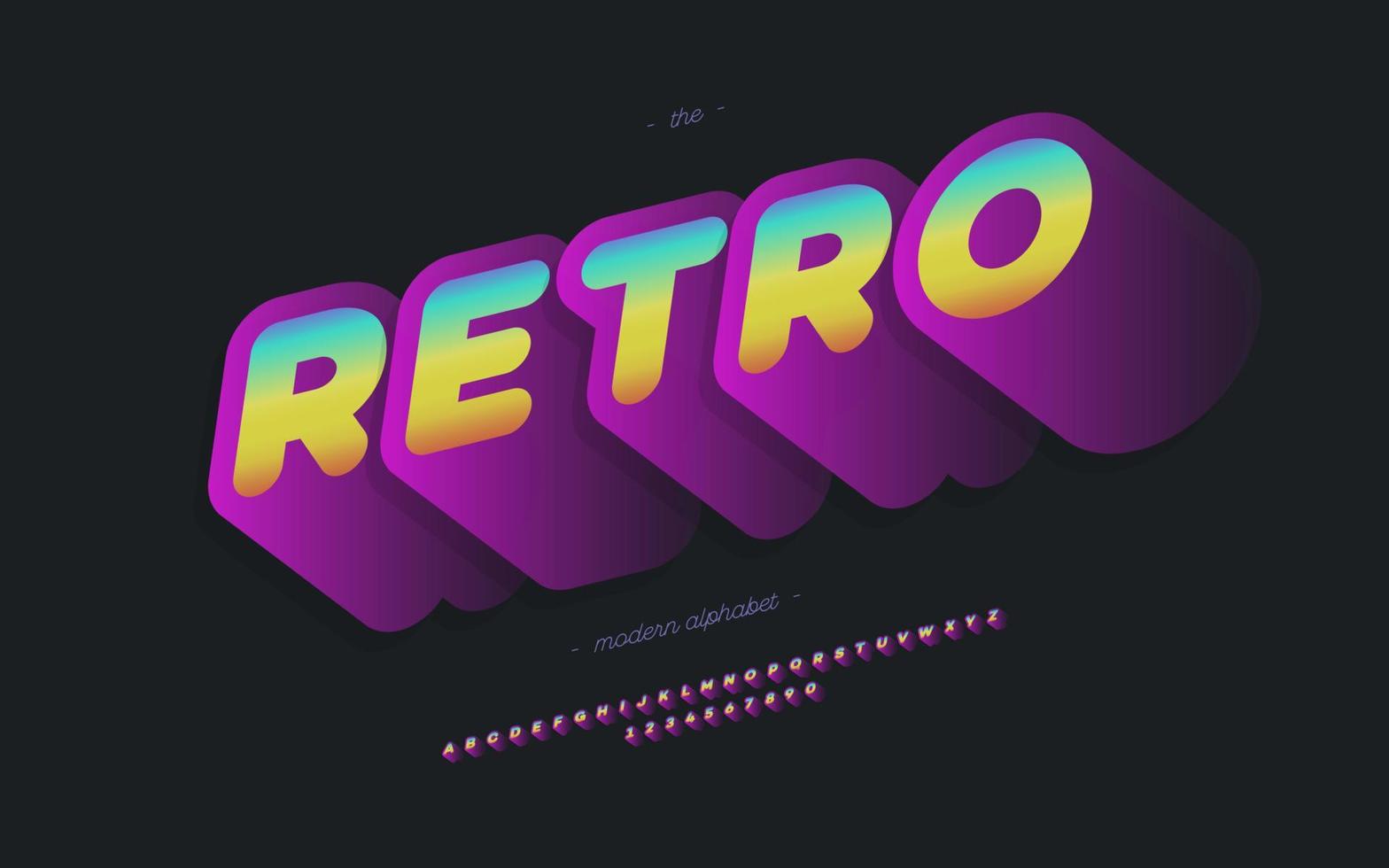 Vector retro font 3d bold style modern typography