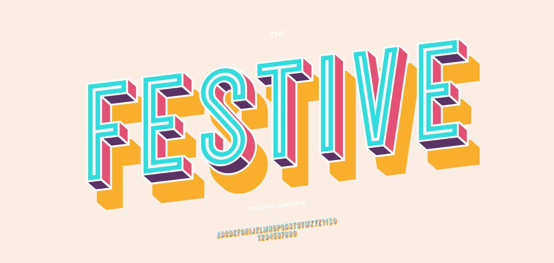Vector festive font 3d bold colorful style