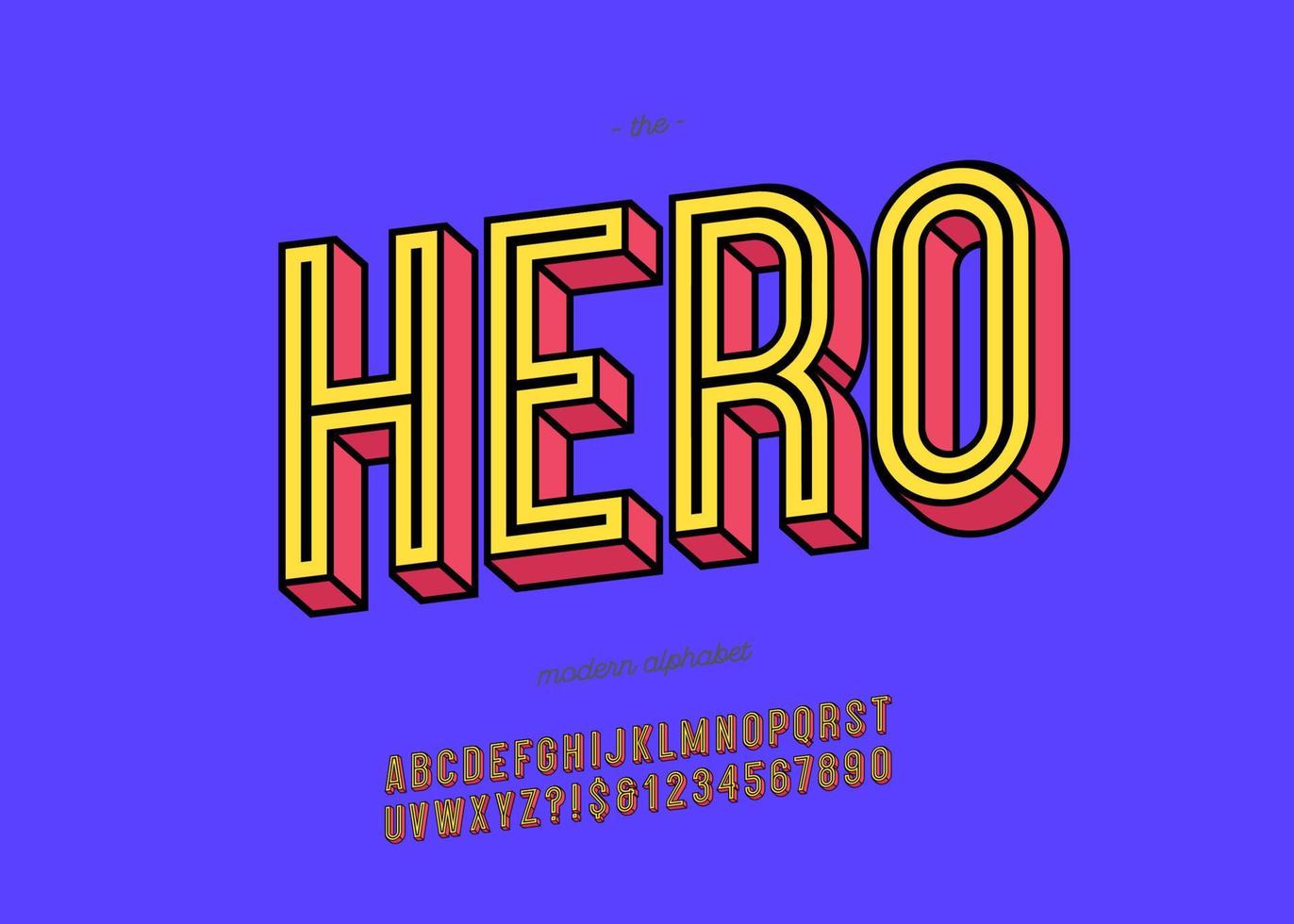 Hero alphabet 3d bold trendy typography vector