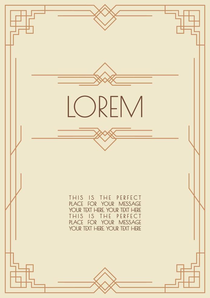 plantilla de invitación con marco art deco de color dorado y estilo de línea árabe vector