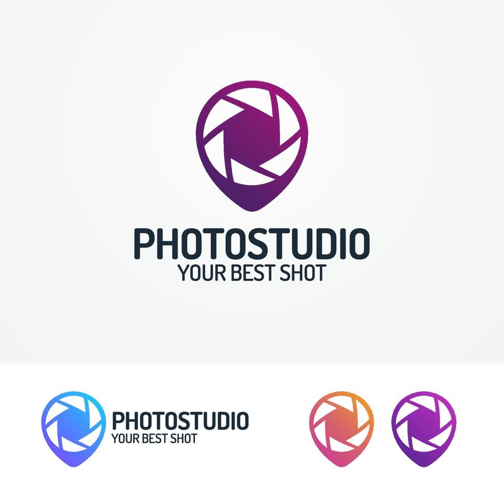 Photostudio logo set with aperture and pin vector