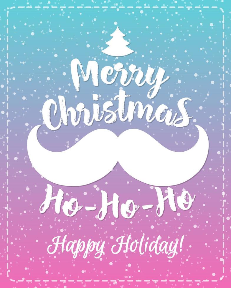 Christmas greeting card with white emblem consisting sign Merry Christmas and mustache vector