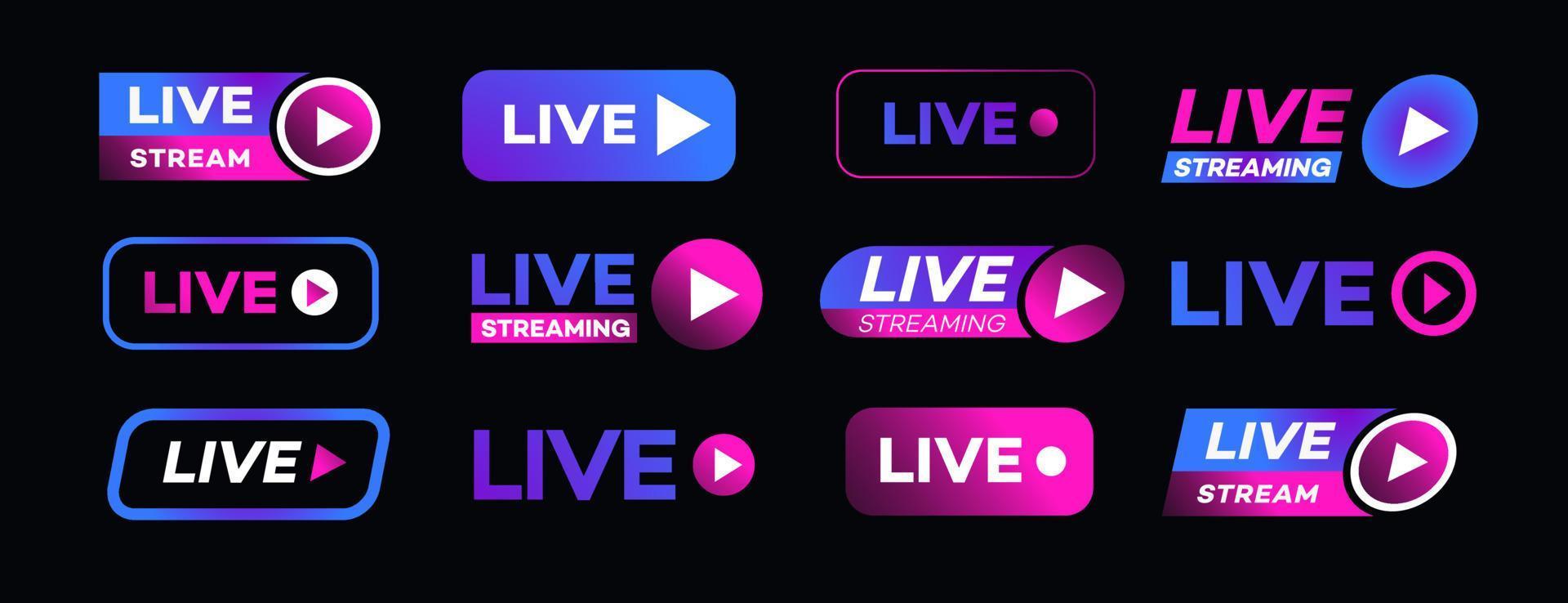 Vector live streaming icon set neon style