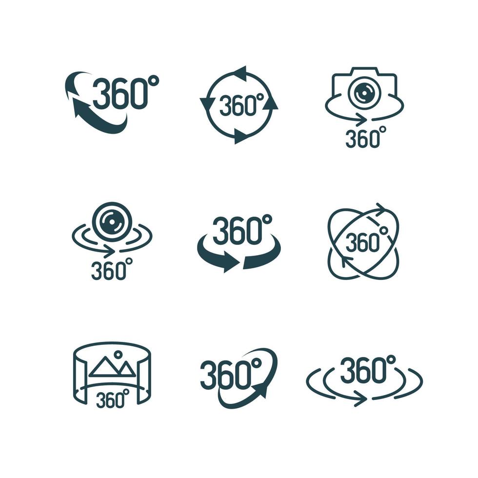 Vector 360 degrees view icon set isolated on white