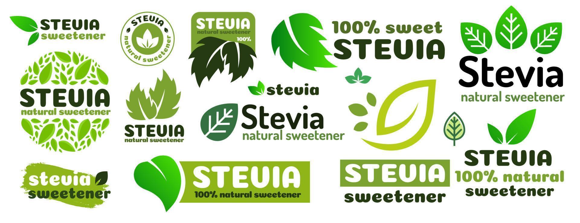 Stevia leaves symbol vector set