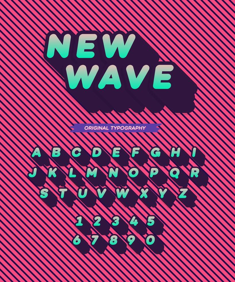 Vector new wave font long shadow style modern typography