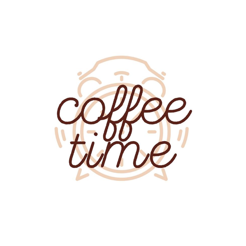 Coffee shop logo with clock brown color line style and sign coffee time vector