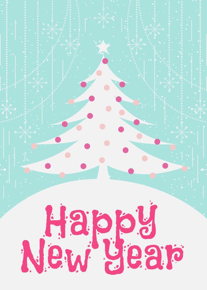 Christmas greeting card with christmas tree cute flat color style on holiday background vector