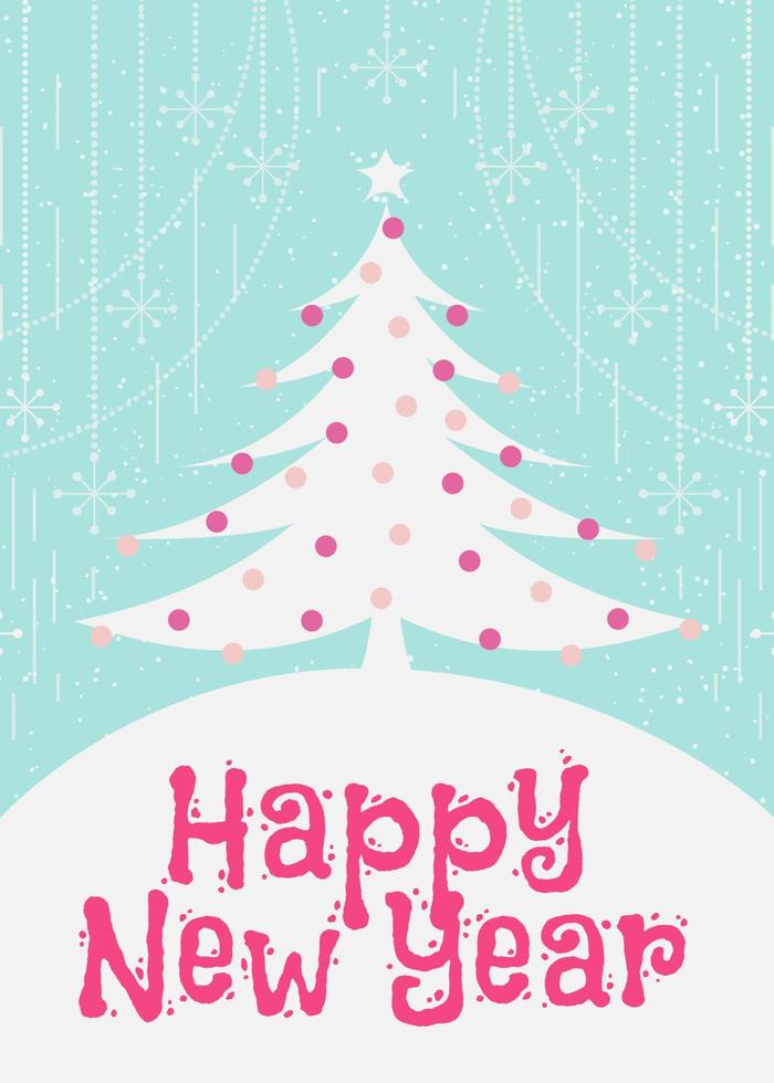 tarjeta de felicitación de navidad con árbol de navidad lindo estilo de color plano en el fondo de vacaciones vector