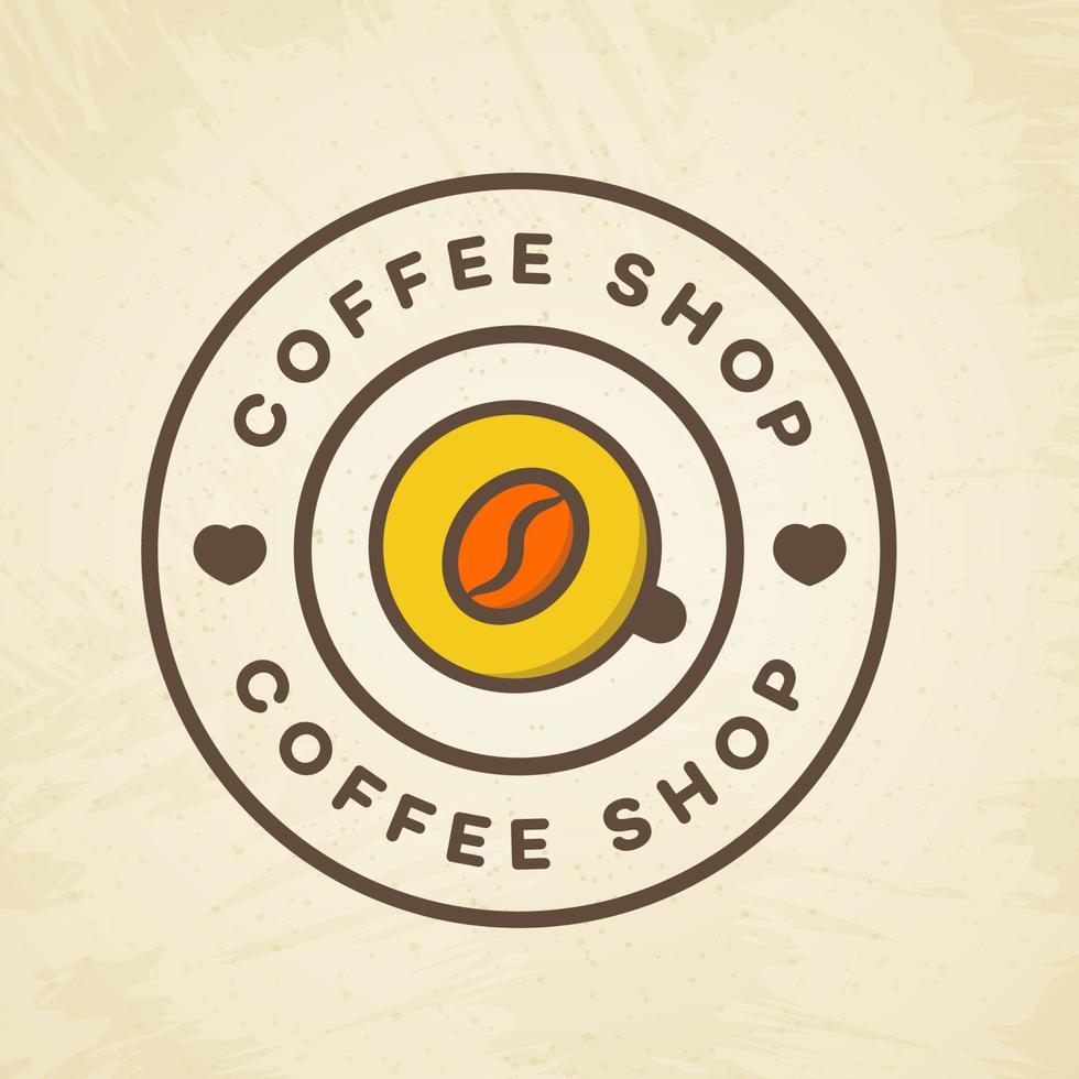logo de cafetería con taza de café y estilo de color de frijol aislado en el fondo para café, tienda vector