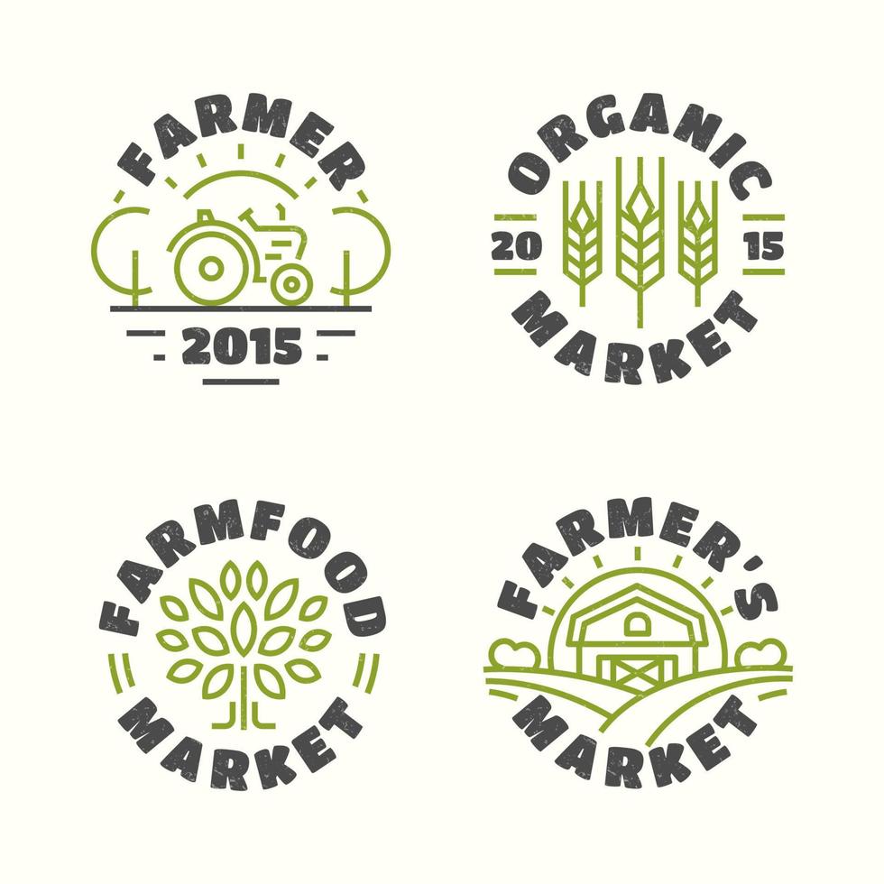 Organic and farm food market emblem set color line style for farming, natural product firm vector
